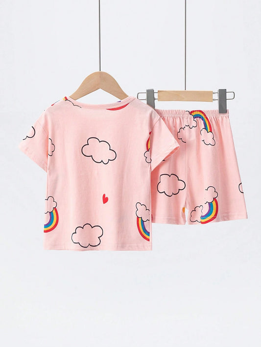 SHEIN طقم ملابس منزلية بنات 2 قطعة بطبعة الغيمة والقوس