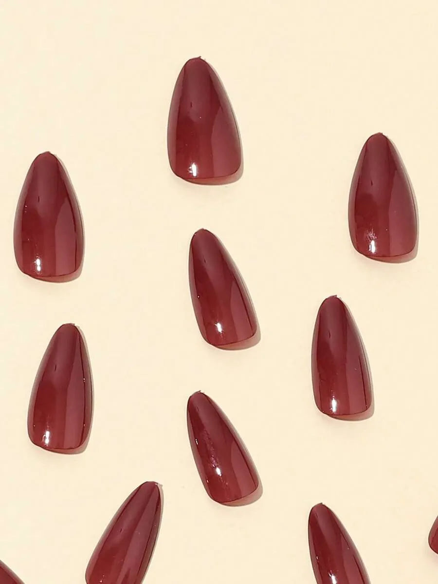 SHEIN أظافر جل متوسط بشكل لوز لامعة بلون الأحمر