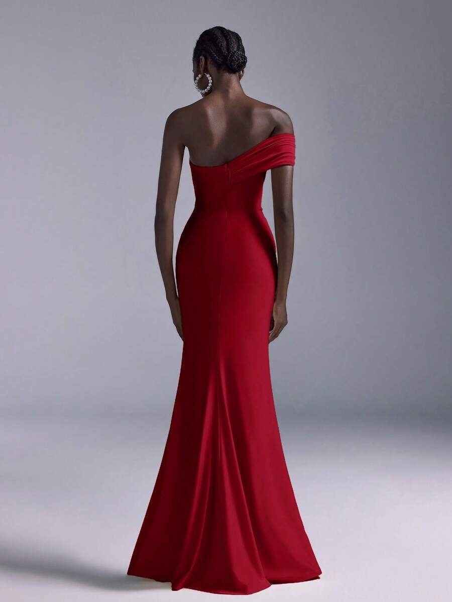 SHEIN Elitara  فستان ضيق بلون عنابي أنيق