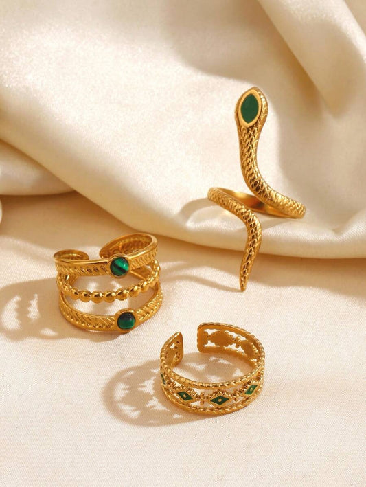 SHEIN طقم 3 خواتم ستانلس ستيل