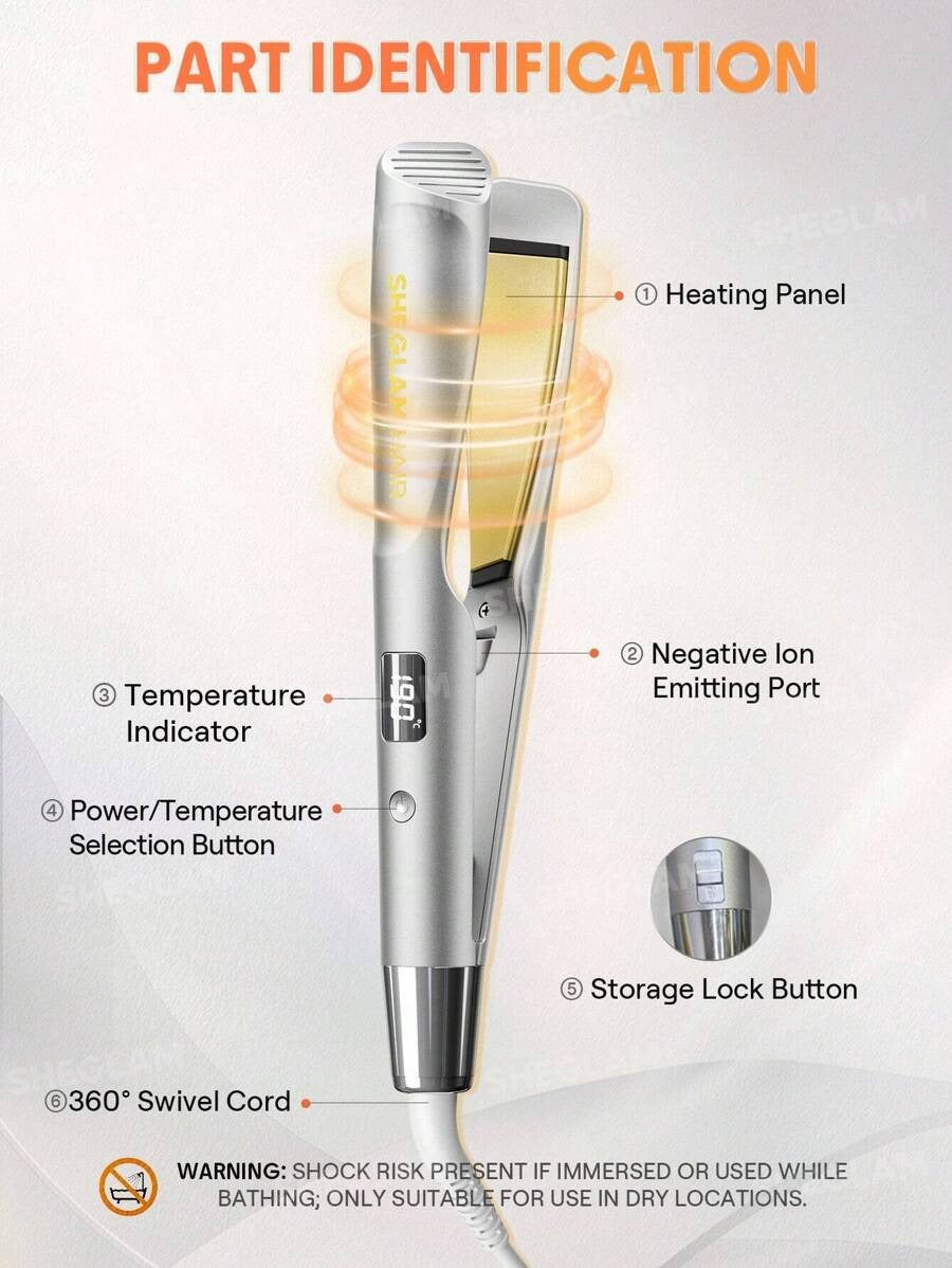 SHEGLAM مكواة شعر بلون أصفر ناعم لفرد و تجعيد الشعر