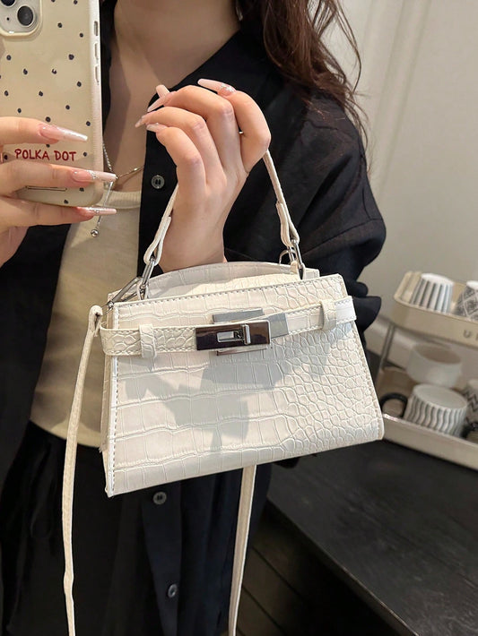 SHEIN حقيبة كتف صغيرة مزخرفة بطبعة تمساح كاجوال وأنيقة