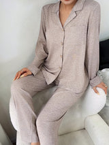 SHEIN Snug Zone طقم بيجامة نسائي قطعتين بأكمام طويلة وياقة محبوكة مريحة