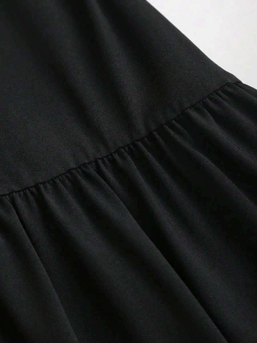 SHEIN Sweetra فستان طويل بقصة وطيات أوف شولدر لون أحادي أسود