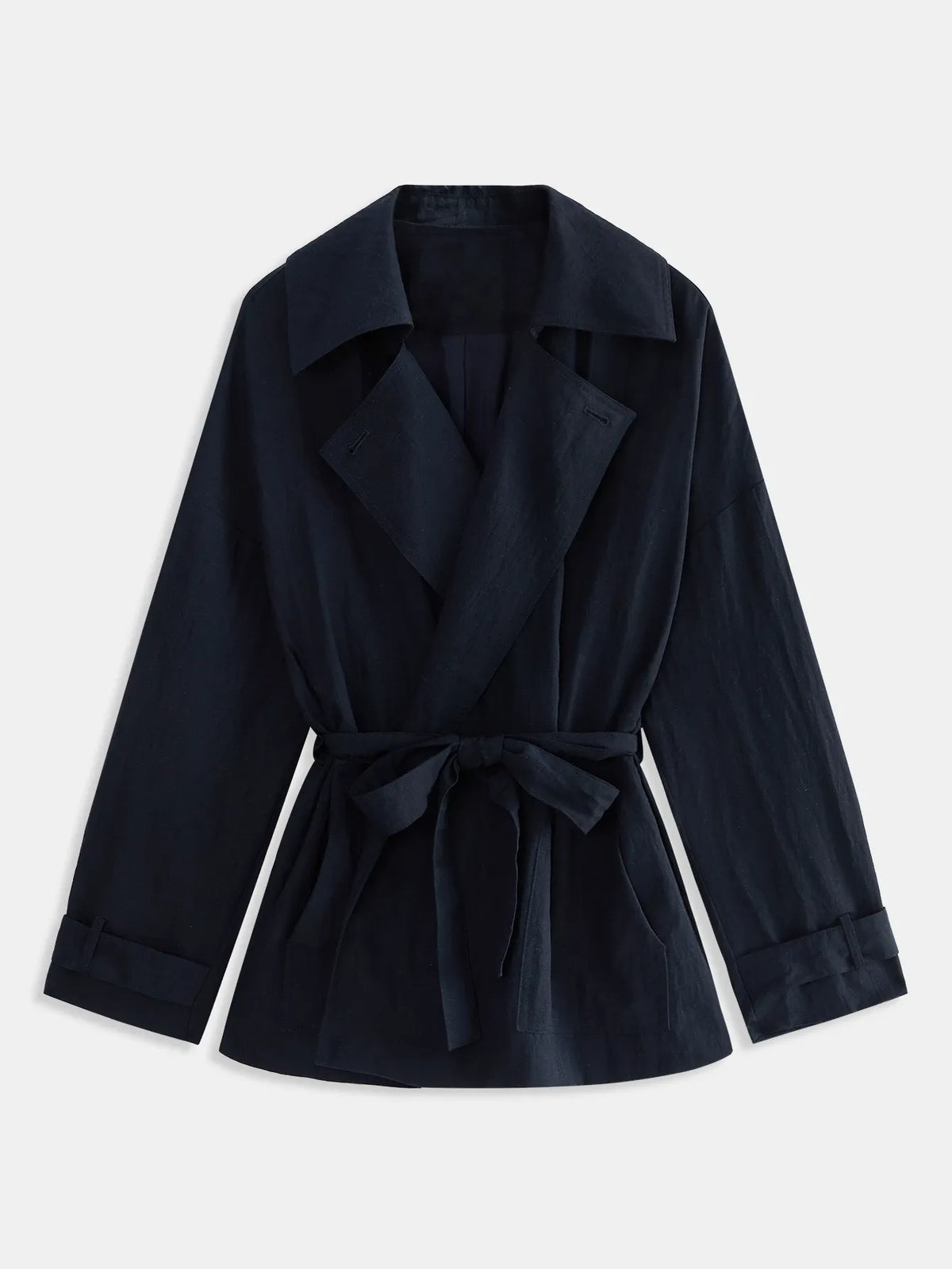 SHEIN Anewsta Essential معطف ترنش أسود بحزام وأكتاف منسدلة
