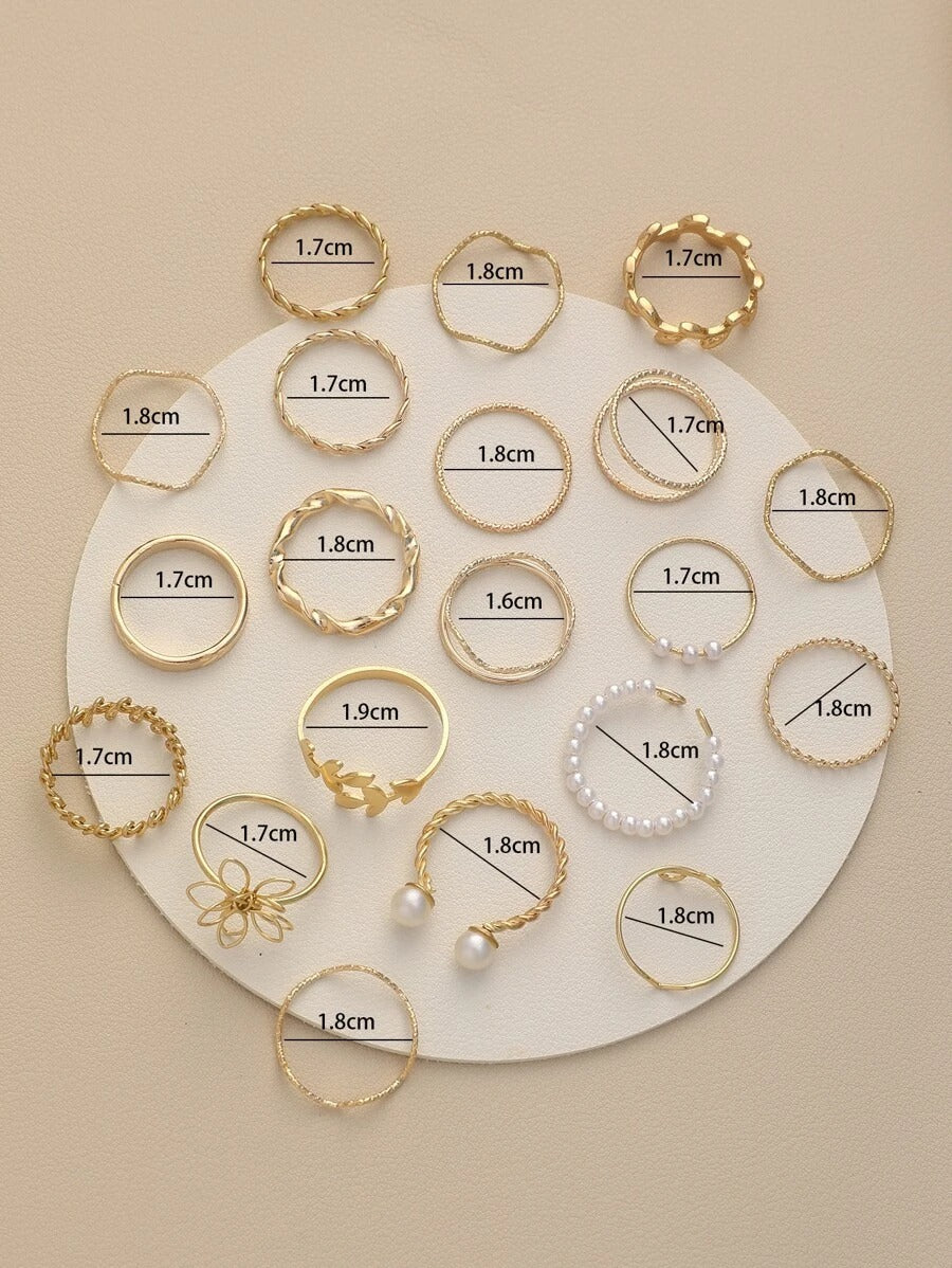 SHEIN مجموعة خواتم 20 قطعة مزخرفة بأوراق وأزهار وخرز