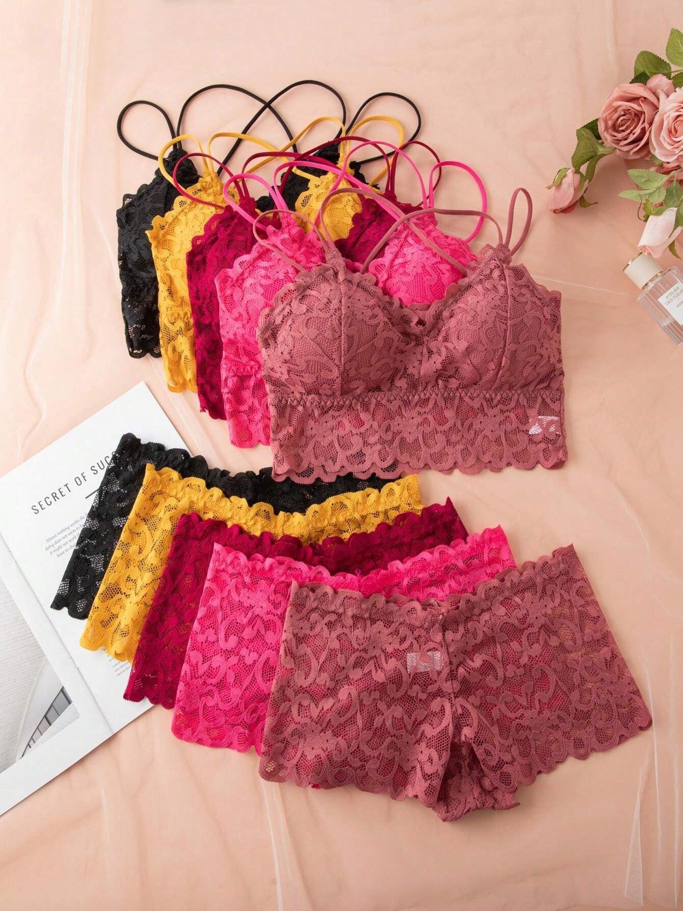 SHEIN  5 أطقم داخلية دانتيل بألوان مختلفة