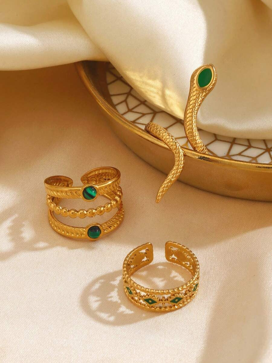 SHEIN طقم 3 خواتم ستانلس ستيل