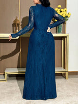 SHEIN Modelyn فستان أزرق طويل بأكمام طويلة وزخرفة زهرية