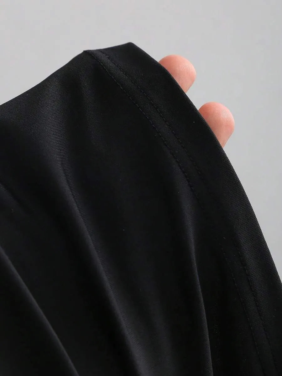 SHEIN Sweetra فستان طويل بقصة وطيات أوف شولدر لون أحادي أسود