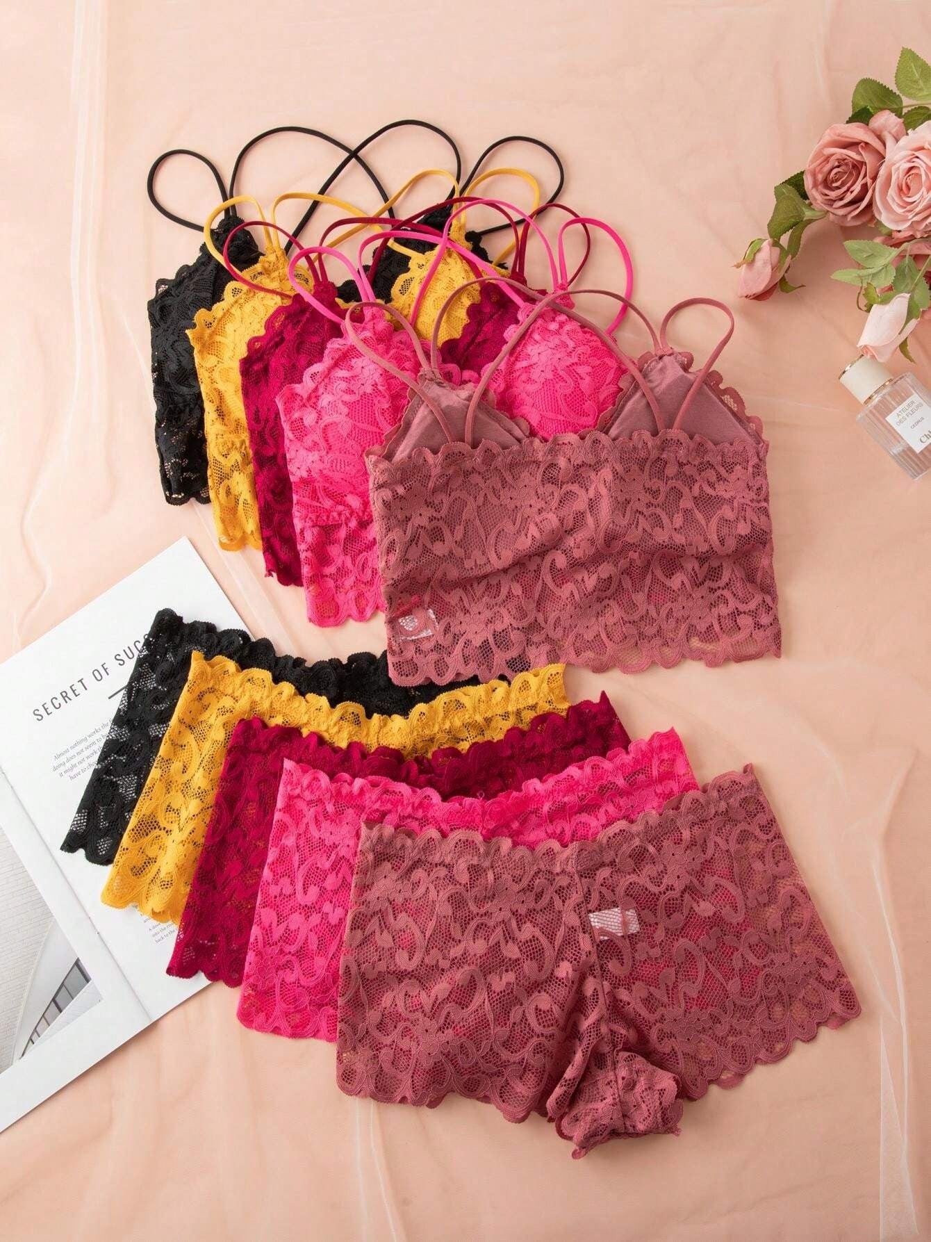 SHEIN  5 أطقم داخلية دانتيل بألوان مختلفة