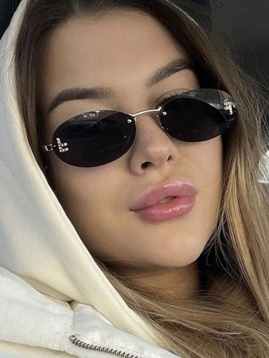 SHEIN نظارات شمسية نسائية بدون إطار بتفاصيل راين يلمع