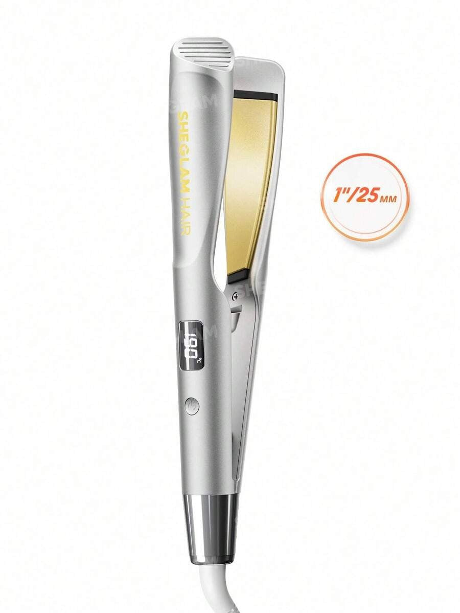 SHEGLAM مكواة شعر بلون أصفر ناعم لفرد و تجعيد الشعر