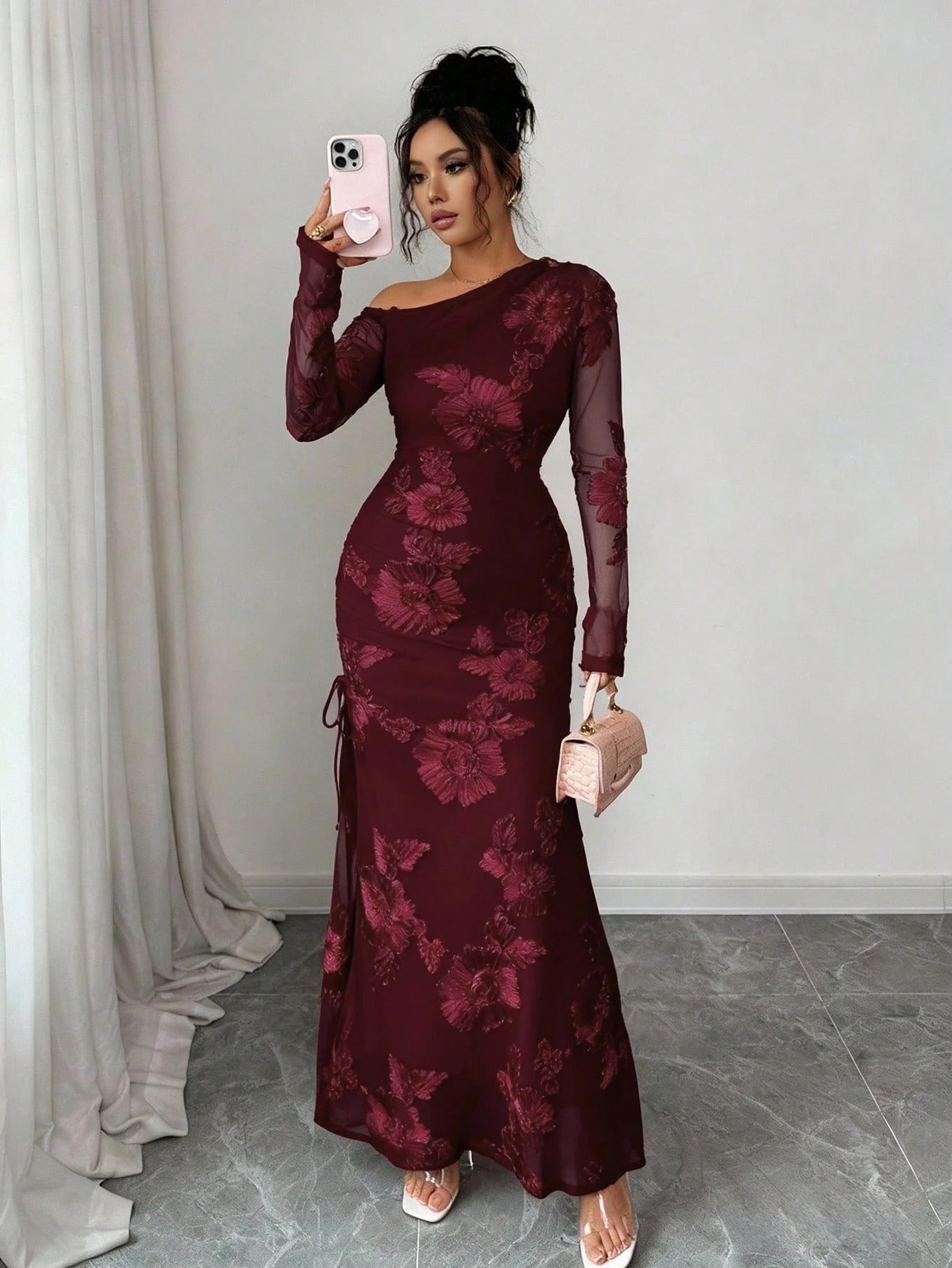 SHEIN Rafferiza فستان نسائي بشق غير متماثل من قماش الجاكار