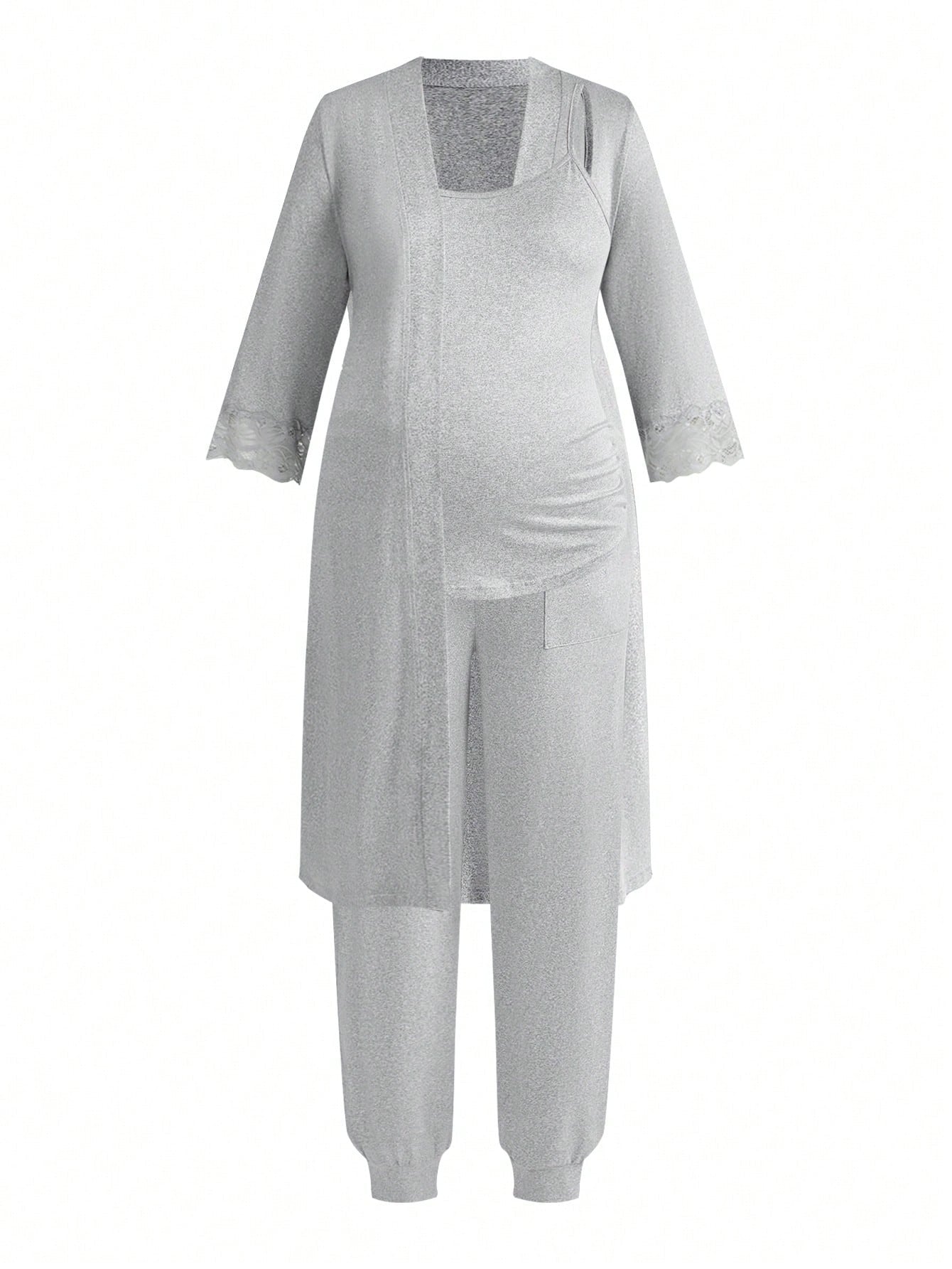SHEIN BloomMama طقم ملابس نوم للحوامل 3 قطع ناعم ومريح