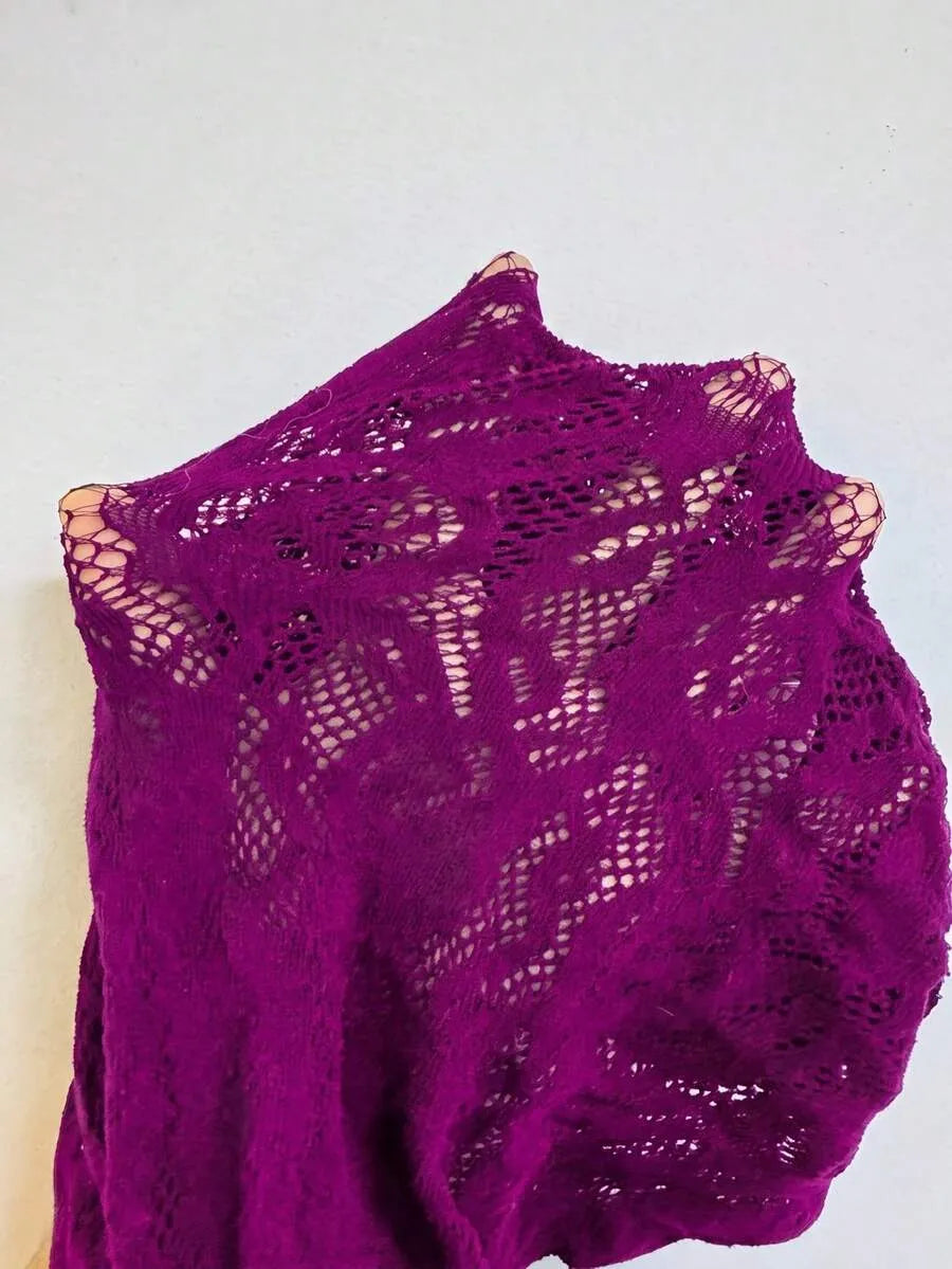 SHEIN ChaseTheNight ملابس داخلية نسائية شبكية شفافة بأكمام طويلة ورباط ظهر بلون أرجواني
