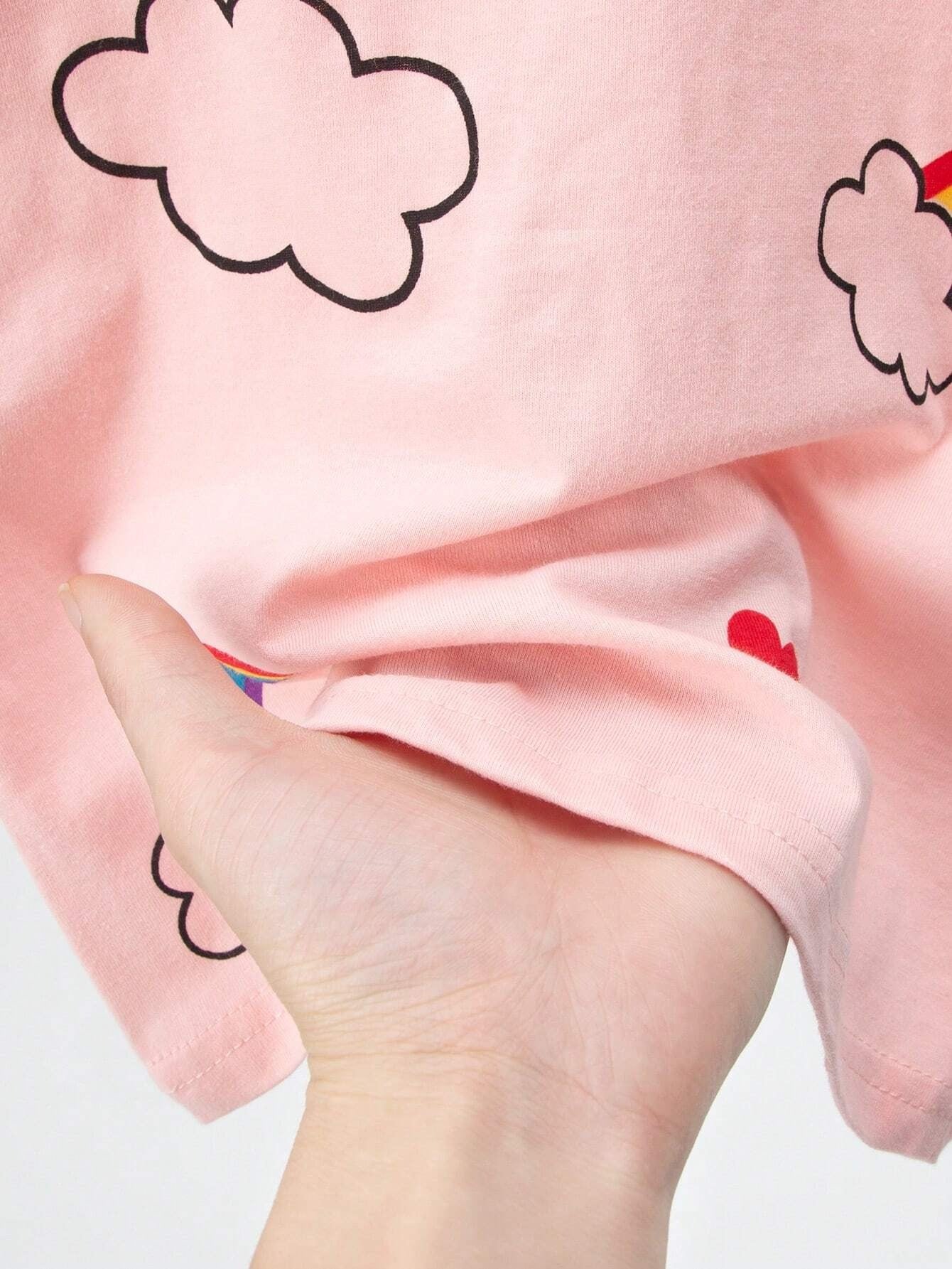 SHEIN طقم ملابس منزلية بنات 2 قطعة بطبعة الغيمة والقوس