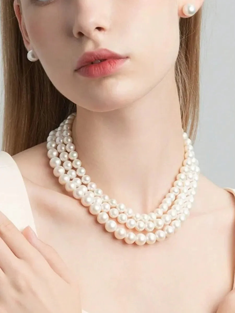 SHEIN طقم مجوهرات نسائي 4 قطع من اللؤلؤ بلون أبيض