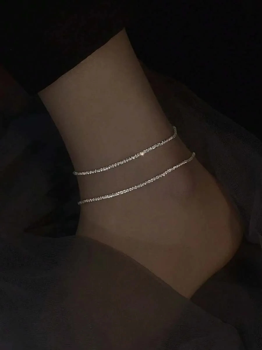 SHEIN خلخال نسائي بتصميم نجوم لامعة مرصعة بحجر الراين بلون فضي