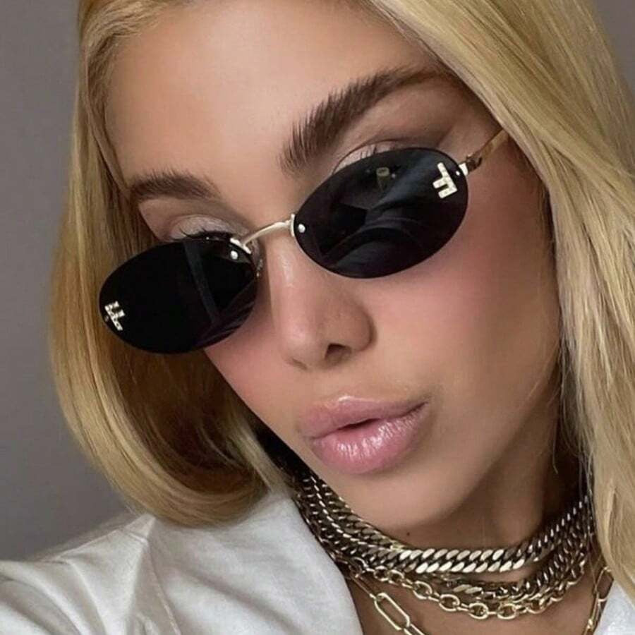 SHEIN نظارات شمسية نسائية بدون إطار بتفاصيل راين يلمع