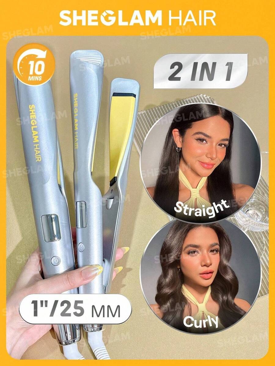 SHEGLAM مكواة شعر بلون أصفر ناعم لفرد و تجعيد الشعر