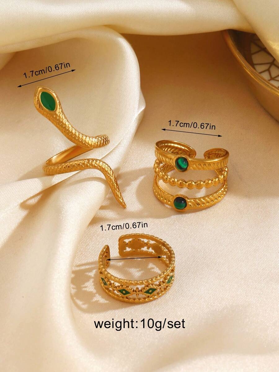 SHEIN طقم 3 خواتم ستانلس ستيل