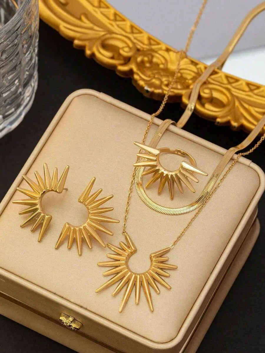 SHEIN طقم مجوهرات نسائي بتصميم عباد الشمس بلون ذهبي