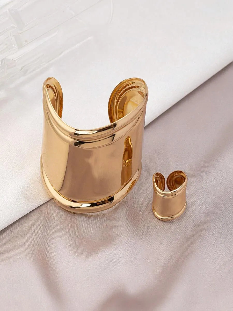 SHEIN طقم سوار وخاتم نسائي بتصميم هندسي متعدد القطع