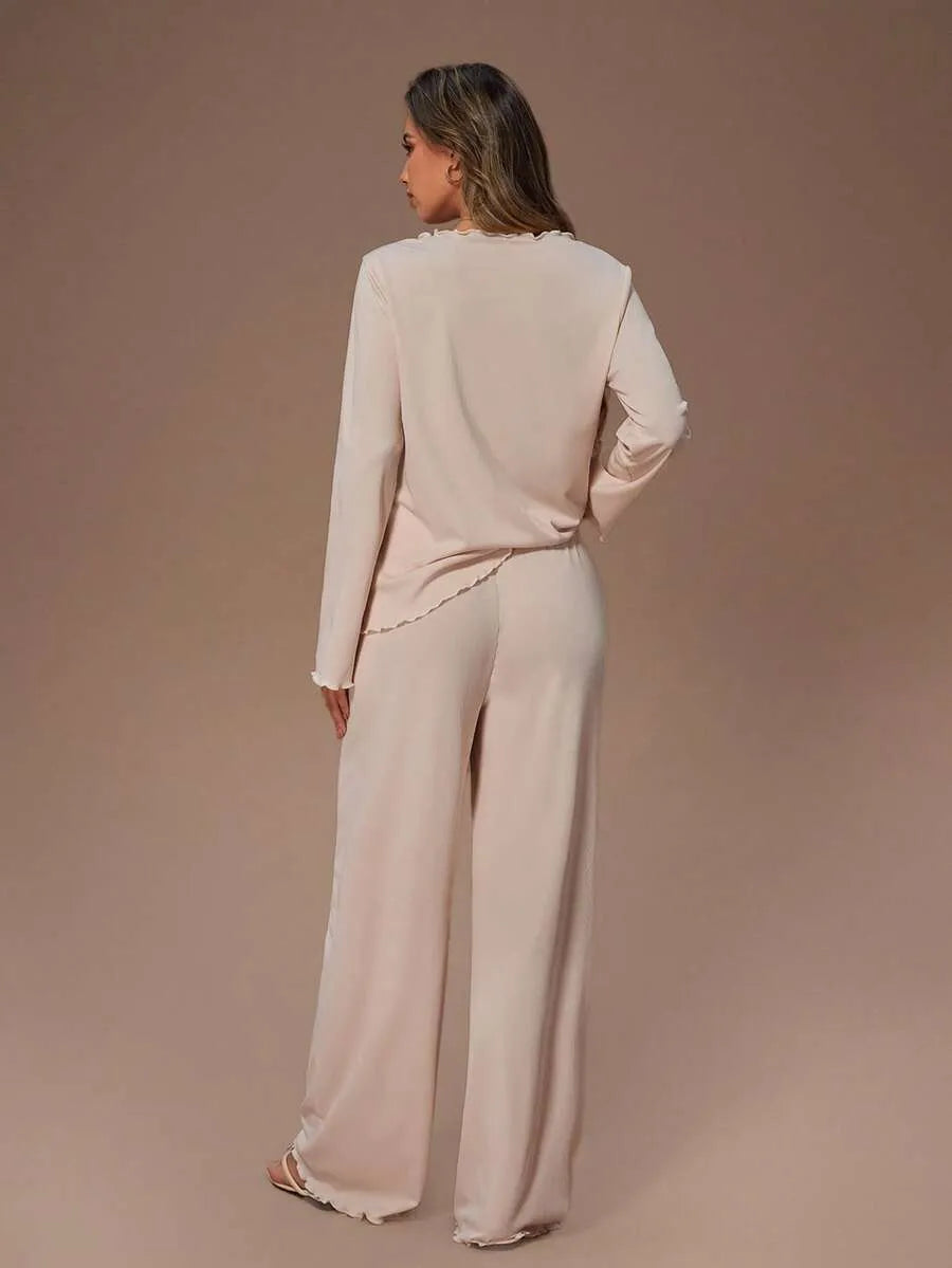 SHEIN Lazeform طقم بيجامة قطعتين كارديجان وبنطلون ضيق بلون مشمشي