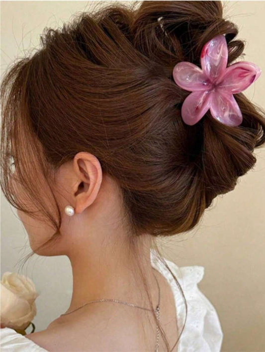 SHEIN مجموعة مشابك شعر زهرية وخضراء كبيرة