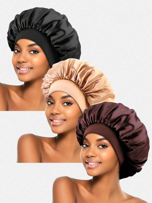 SHEIN  طقم 3 قبعات نوم ساتان أنيقة