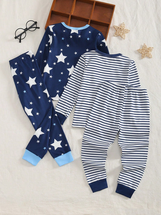 SHEIN طقم بيجاما أولاد 2 قطعة بطبعة نجوم وأقمار