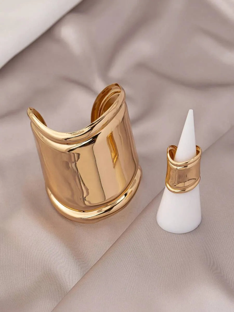 SHEIN طقم سوار وخاتم نسائي بتصميم هندسي متعدد القطع