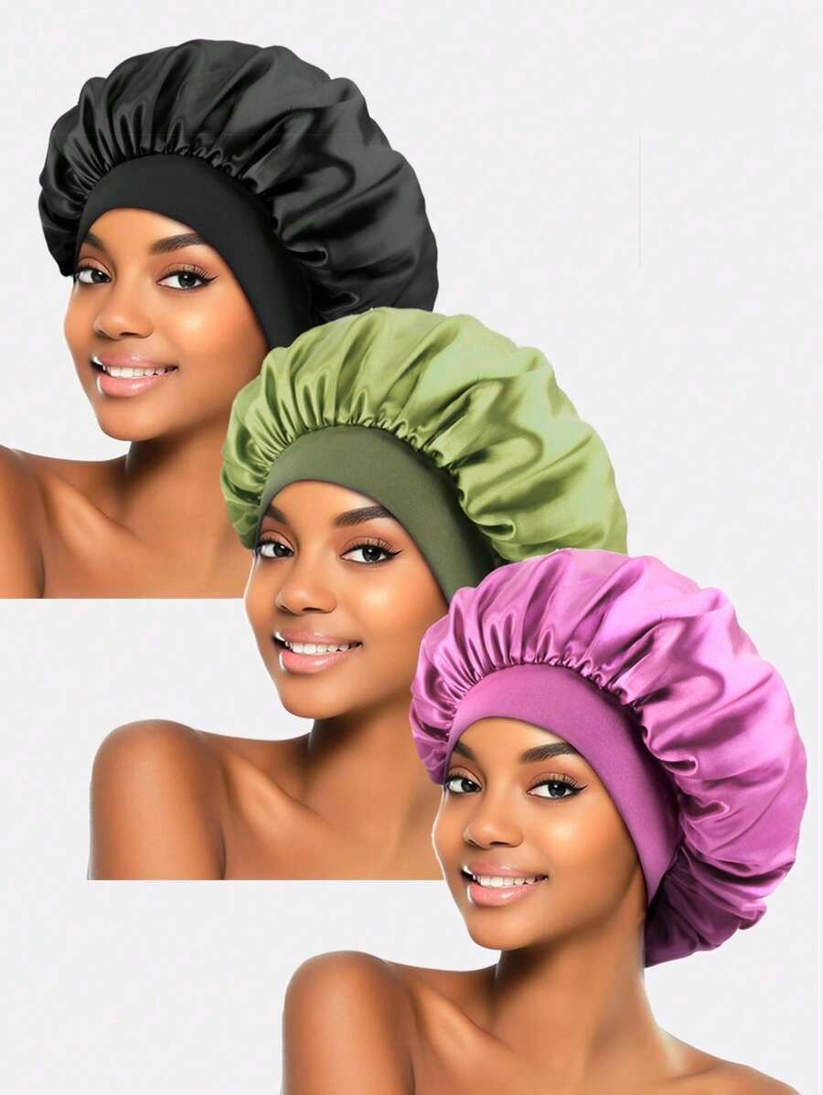 SHEIN  طقم 3 قبعات نوم ساتان أنيقة