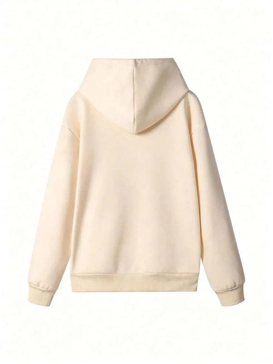 SHEIN هودي نسائي بطبعة حروف على الأكمام بلون مشمشي