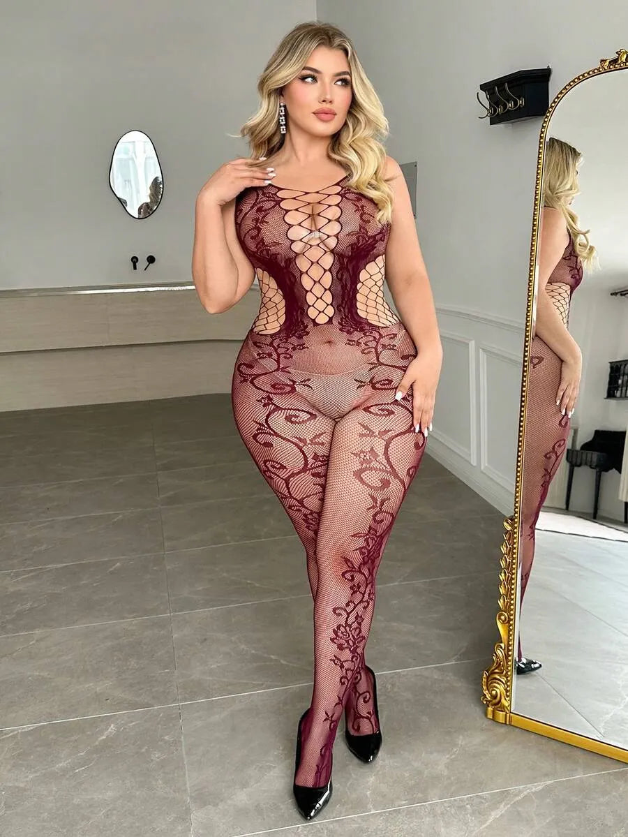 SHEIN ChaseTheNight جمبسوت لانجري نسائي بتصميم بسيط وياقة دائرية بلون كستنائي