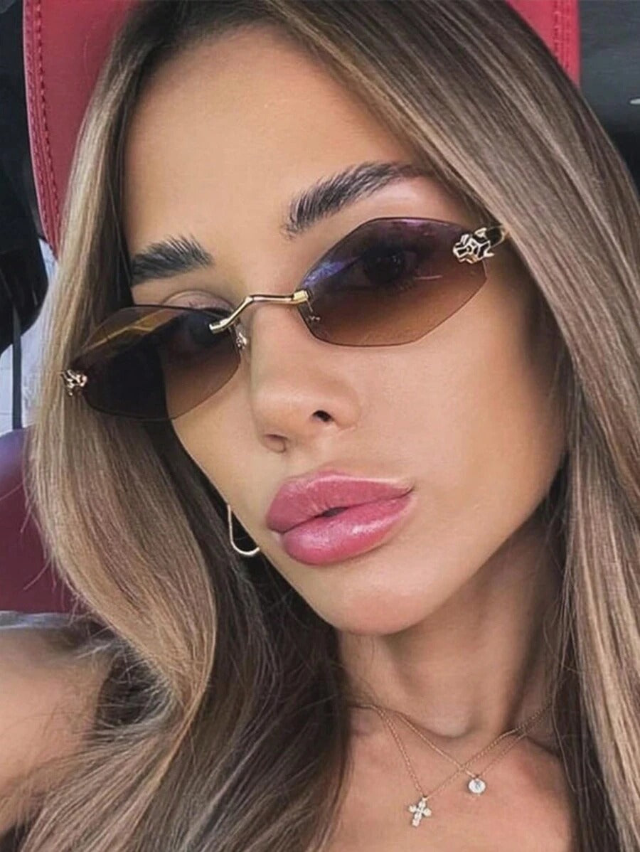 SHEIN نظارة شمس بدون إطار عدسة رمادية + إطار ذهبي