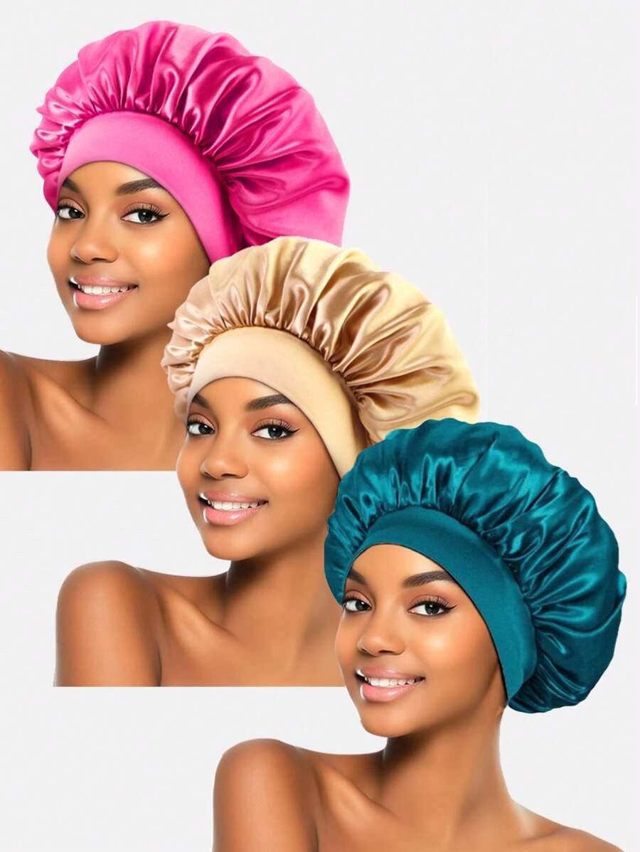 SHEIN  طقم 3 قبعات نوم ساتان أنيقة