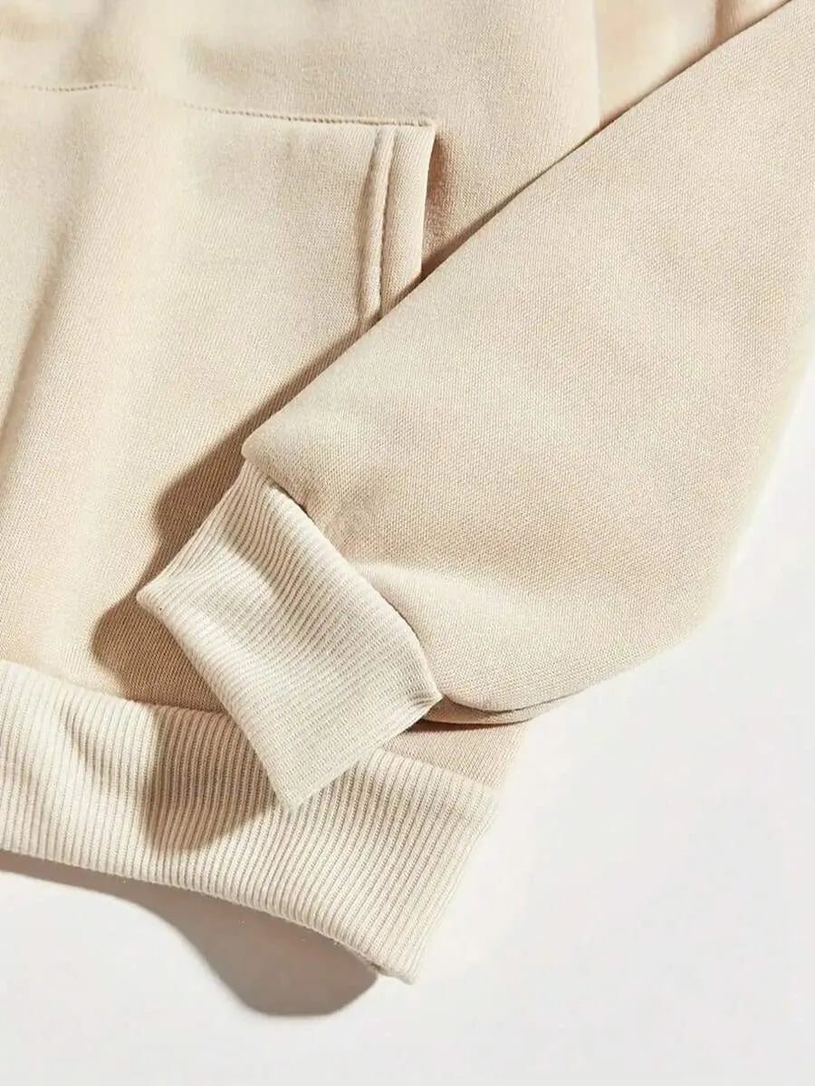 SHEIN هودي نسائي بطبعة حروف على الأكمام بلون مشمشي