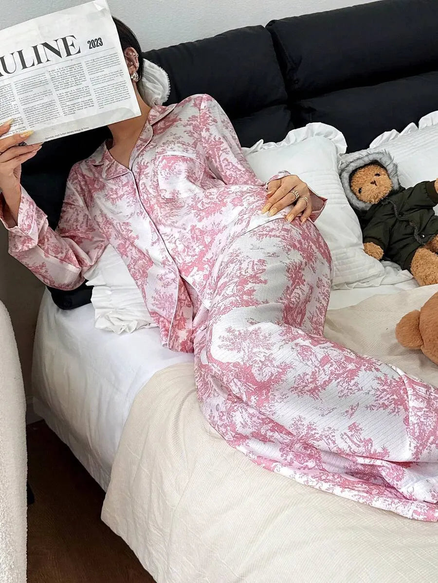 SHEIN طقم بيجامة قطعتين بياقة كارديجان بلون أبيض