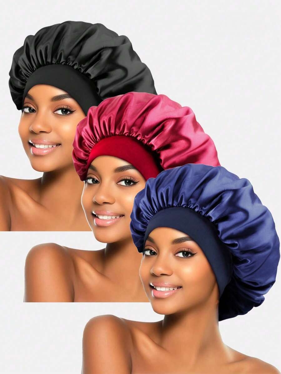 SHEIN  طقم 3 قبعات نوم ساتان أنيقة