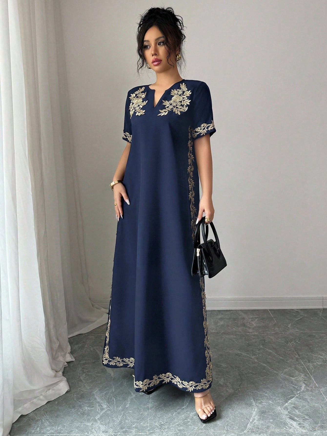 SHEIN Rafferiza فستان مطبوع أسود كاجوال