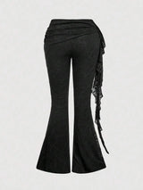SHEIN MOD بنطلون نسائي طويل بخصر منخفض وساق ضيقة وتفاصيل دانتيل بلون أسود