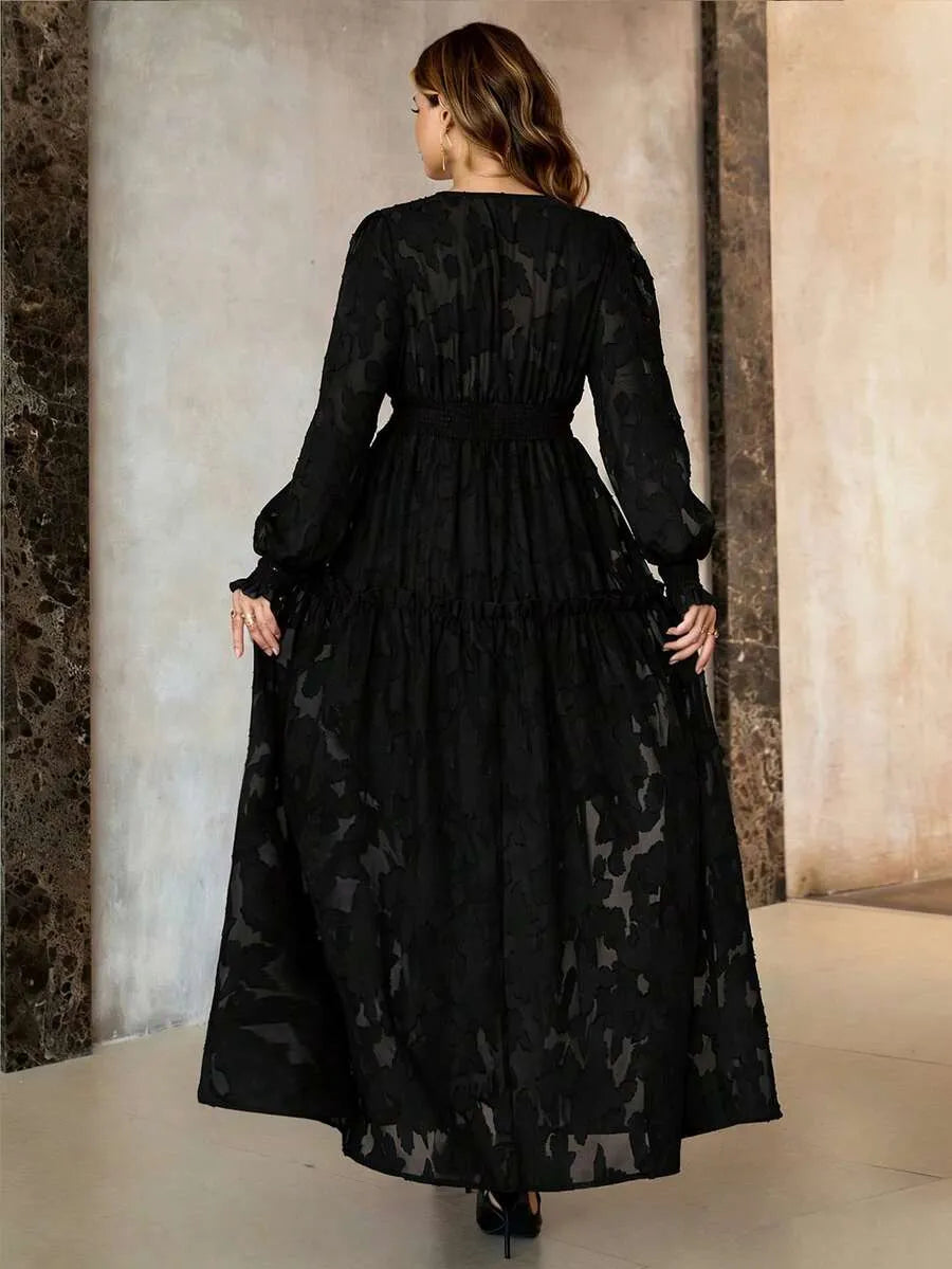 SHEIN Roveilla فستان نسائي بياقة وكشكش بلون أسود