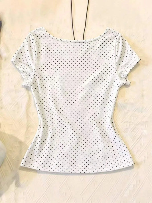 SHEIN IslaSuriya قميص  نسائي بطبعة نقاط وربطة أمامية