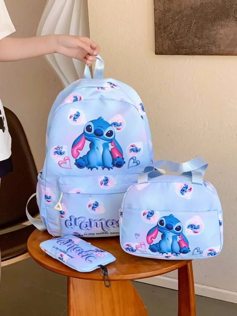 SHEIN Disney مجموعة حقيبة ظهر من 3 قطع مع علبة أقلام وحقيبة غداء
