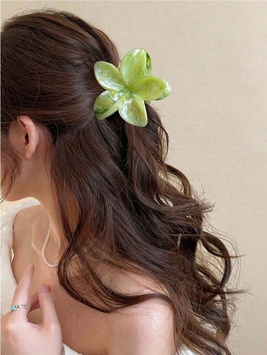 SHEIN مجموعة مشابك شعر زهرية وخضراء كبيرة
