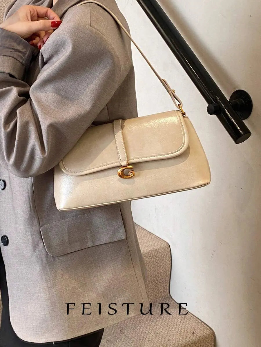 SHEIN حقيبة إبط باجيت من البولي يوريثان بتصميم كلاسيكي قابلة للطي للنساء