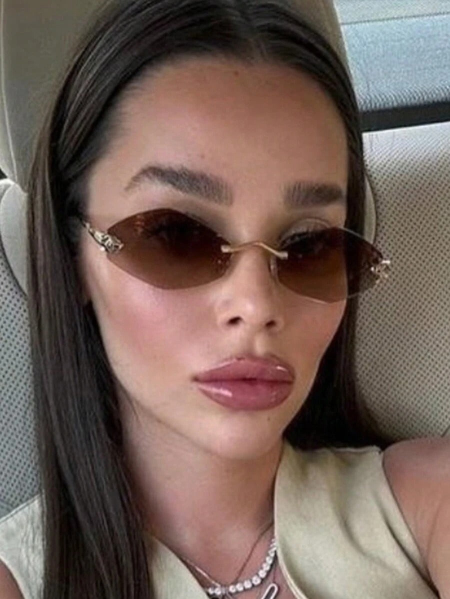 SHEIN نظارة شمس بدون إطار عدسة رمادية + إطار ذهبي