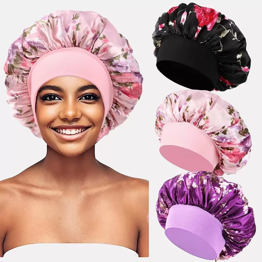 SHEIN  طقم 3 قبعات نوم ساتان أنيقة